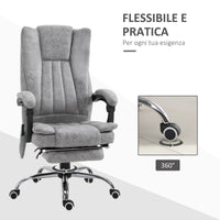 Easycomfort Poltrona da Ufficio Massaggiante Riscaldante, Altezza e Reclinazione Regolabili, Poggiapiedi Retrattile, 62x67x113-120cm, Grigio