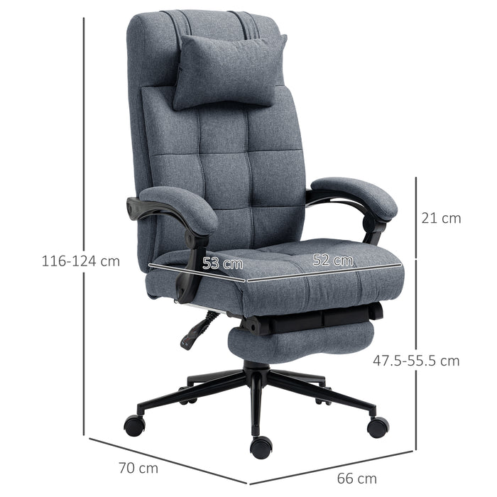 EasyComfort Sedia da Ufficio Ergonomica Reclinabile, Sedia Direzionale con Schiena Alta, Poltrona Ufficio con Poggiatesta e Poggiapiedi Estraibile, 66x70x116-124cm, Grigio