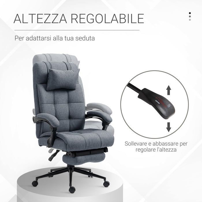EasyComfort Sedia da Ufficio Ergonomica Reclinabile, Sedia Direzionale con Schiena Alta, Poltrona Ufficio con Poggiatesta e Poggiapiedi Estraibile, 66x70x116-124cm, Grigio