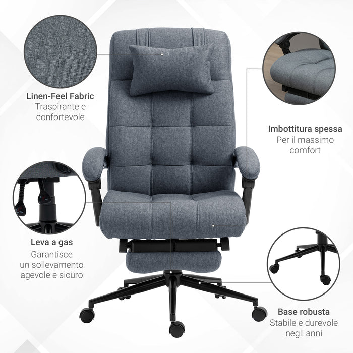 EasyComfort Sedia da Ufficio Ergonomica Reclinabile, Sedia Direzionale con Schiena Alta, Poltrona Ufficio con Poggiatesta e Poggiapiedi Estraibile, 66x70x116-124cm, Grigio