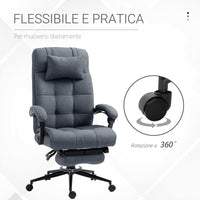 EasyComfort Sedia da Ufficio Ergonomica Reclinabile, Sedia Direzionale con Schiena Alta, Poltrona Ufficio con Poggiatesta e Poggiapiedi Estraibile, 66x70x116-124cm, Grigio