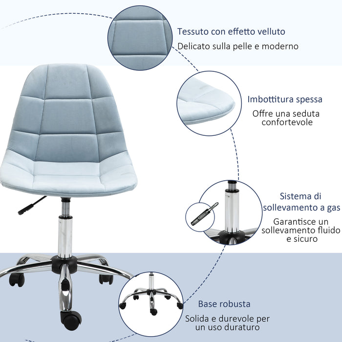 EasyComfort Sedia da Ufficio Ergonomico, Sedia Girevole Scrivania, Regolabile Senza Braccioli, Azzurro, 59x59x81-91cm