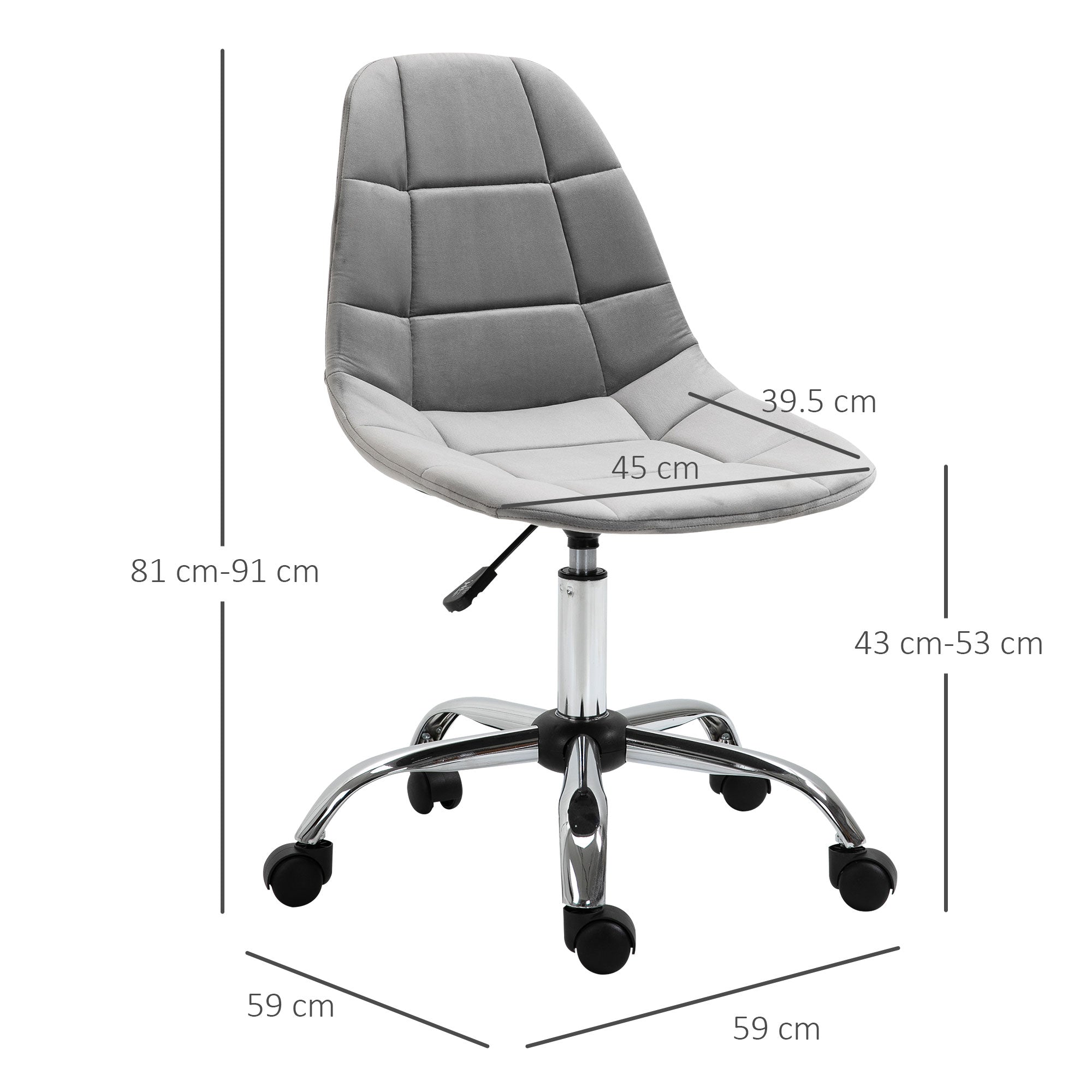 Easycomfort Sedia Girevole , Design Ergonomico e Regolabile Senza Braccioli, Grigio, 59x59x81-91cm
