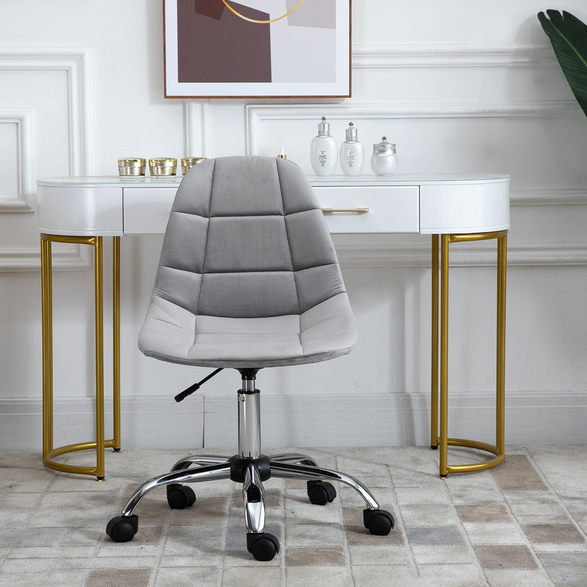 Easycomfort Sedia Girevole , Design Ergonomico e Regolabile Senza Braccioli, Grigio, 59x59x81-91cm