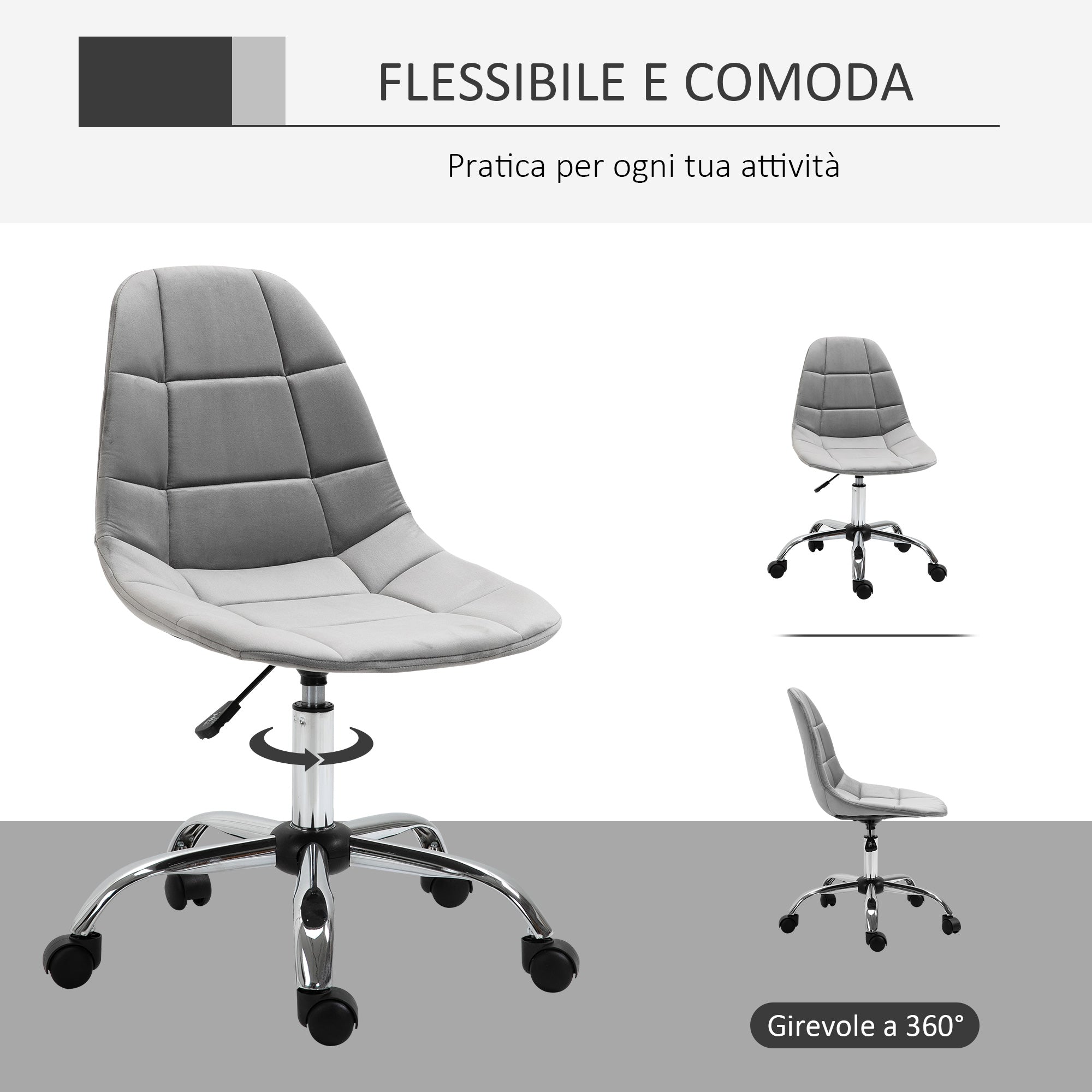 Easycomfort Sedia Girevole , Design Ergonomico e Regolabile Senza Braccioli, Grigio, 59x59x81-91cm
