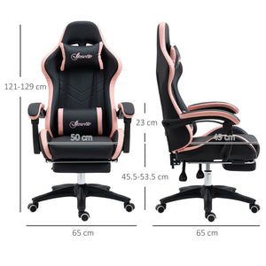 Easycomfort Sedia da Gaming ad Altezza Regolabile con Poggiatesta, 65x65x121-129 cm, Rosa e Nero