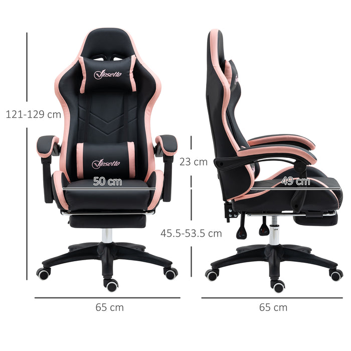 Easycomfort Sedia da Gaming ad Altezza Regolabile con Poggiatesta, 65x65x121-129 cm, Rosa e Nero