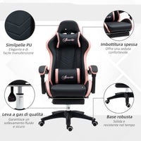 Easycomfort Sedia da Gaming ad Altezza Regolabile con Poggiatesta, 65x65x121-129 cm, Rosa e Nero
