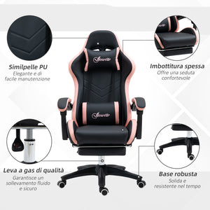 Easycomfort Sedia da Gaming ad Altezza Regolabile con Poggiatesta, 65x65x121-129 cm, Rosa e Nero