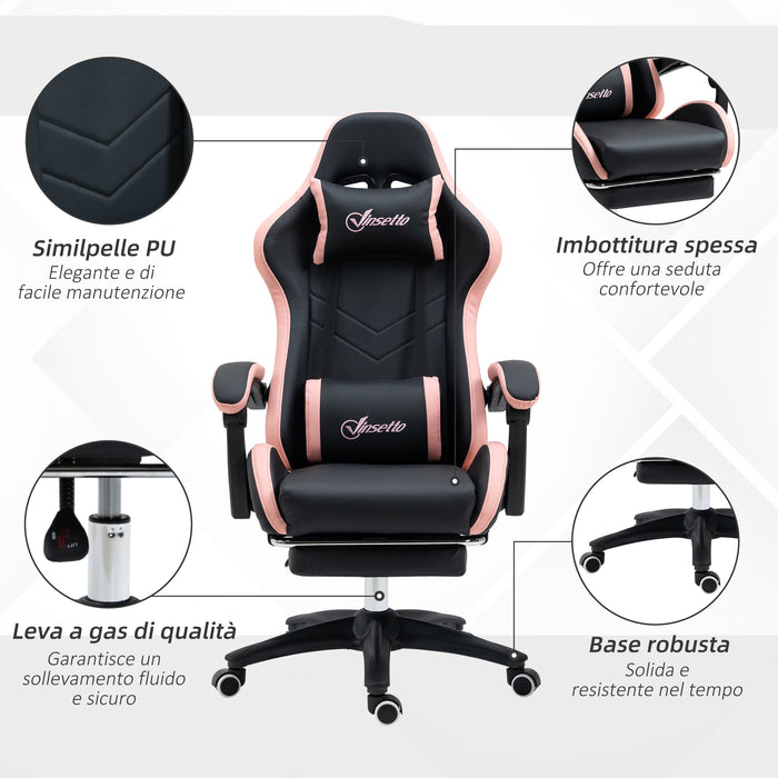 Easycomfort Sedia da Gaming ad Altezza Regolabile con Poggiatesta, 65x65x121-129 cm, Rosa e Nero