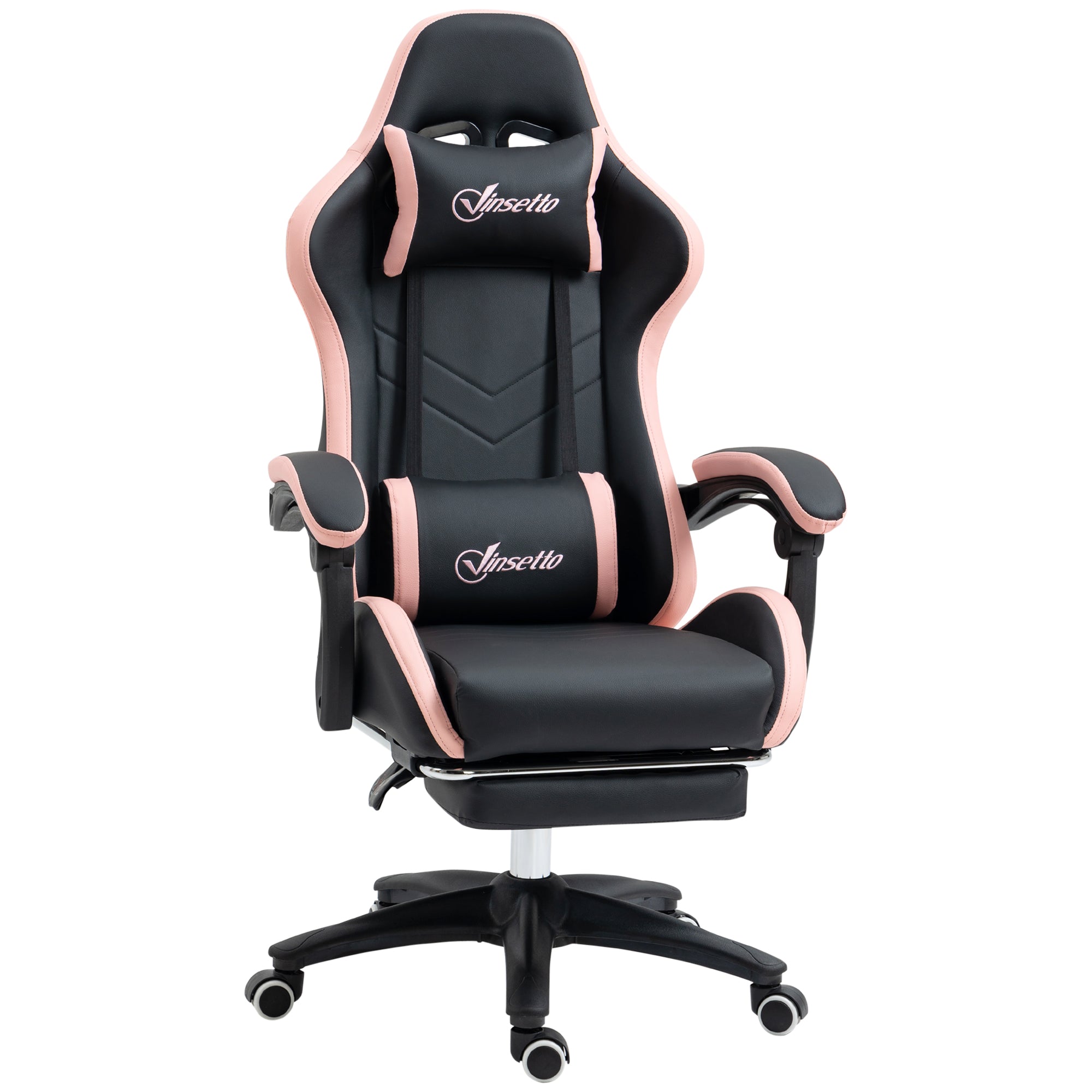 Easycomfort Sedia da Gaming ad Altezza Regolabile con Poggiatesta, 65x65x121-129 cm, Rosa e Nero