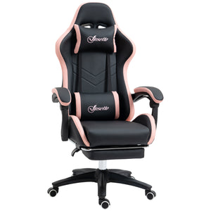 Easycomfort Sedia da Gaming ad Altezza Regolabile con Poggiatesta, 65x65x121-129 cm, Rosa e Nero