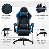Easycomfort Sedia da Gaming con Altezza Regolabile e Schienale Reclinabile, 65x65x121-129 cm, Blu e Nero