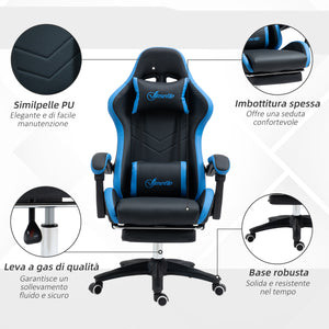 Easycomfort Sedia da Gaming con Altezza Regolabile e Schienale Reclinabile, 65x65x121-129 cm, Blu e Nero