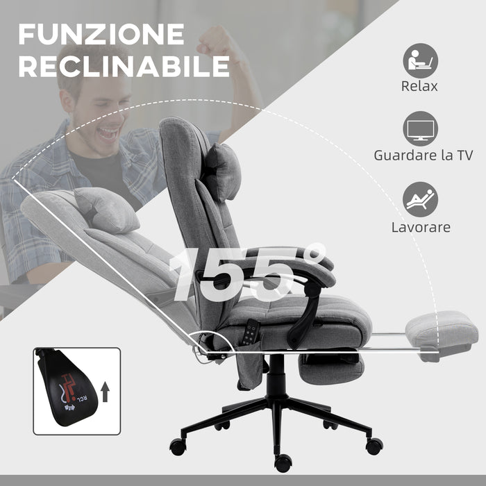 Easycomfort Sedia da Ufficio Reclinabile e Riscaldante con 6 Punti Massaggio e 5 Modalità, Grigio