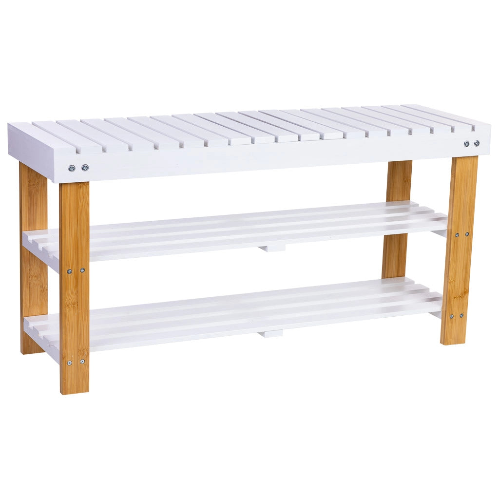 Panca porta scarpe in legno bianco 90x29x45h cm