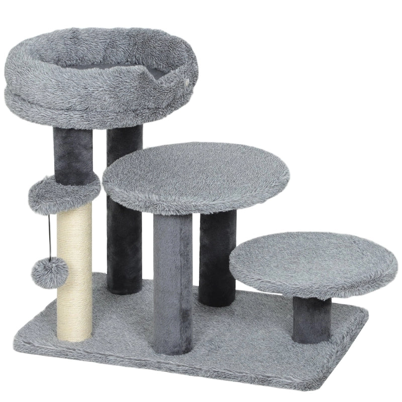 Scala per gatti 2 in 1 con tiragraffi in sisal, tessuto peluche, struttura in legno, grigio