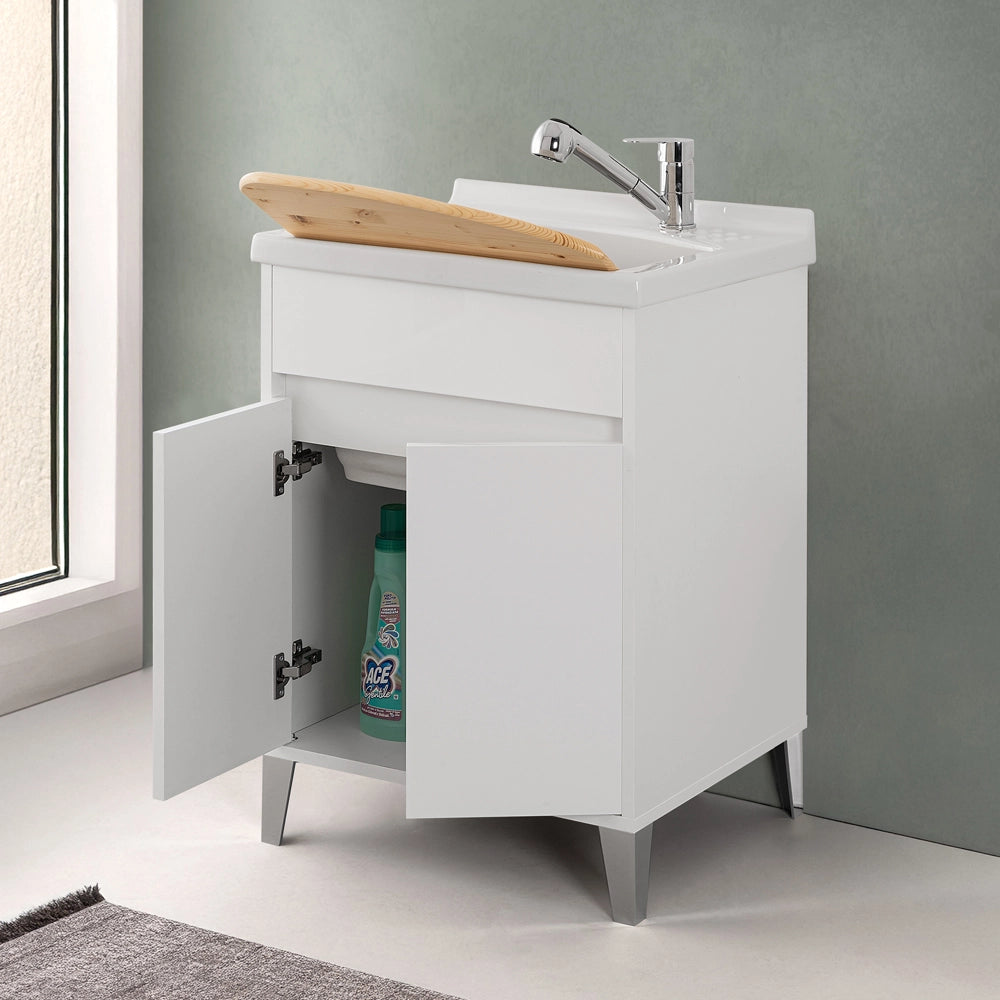 Mobile lavatoio 60x50 bianco lucido Way con vasca in ceramica Dolomite