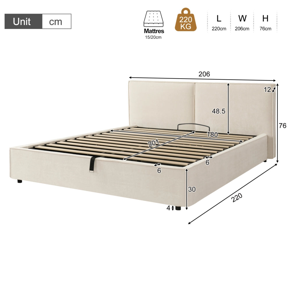 Letto matrimoniale imbottito 180x200 cm con vano contenitore idraulico