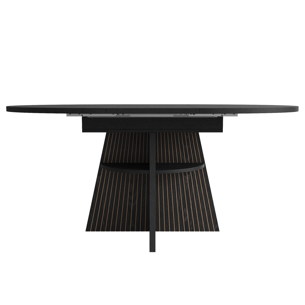 Tavolo allungabile con vano aperto, piano spesso e angoli arrotondati, MDF e metallo nero 110 × 110 × 76 cm