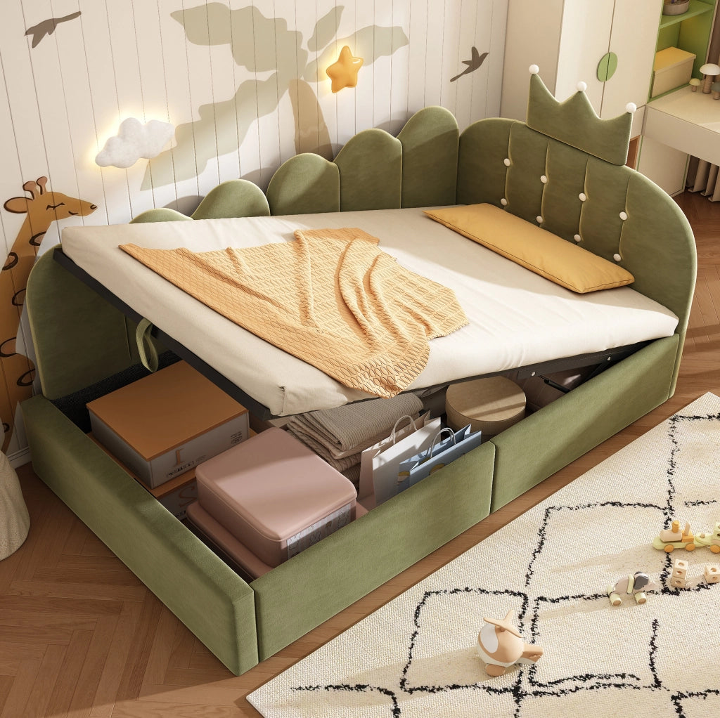 Letto da giorno 90x200 cm in velluto verde con contenitore idraulico