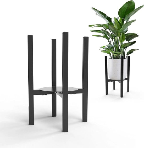 Stendardo per piante regolabile, adatto per vasi con diametro esterno di 24-36 cm, 38 cm alto, stendardo per fiori in metallo nero con piatti, vaso per fiori per interni ed esterni (con pallet)