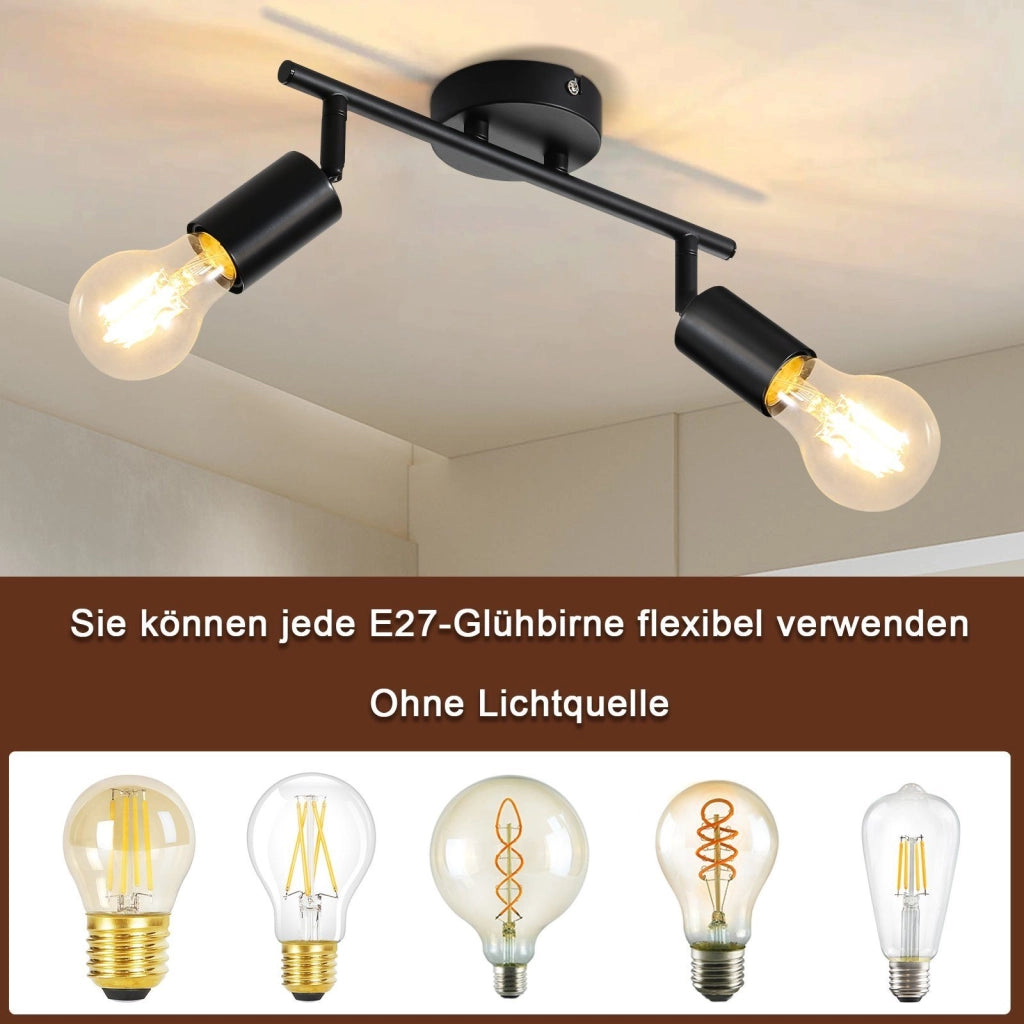 ZMH Faretto da soffitto LED neri 2 luci E27 girevoli 350° vintage stile industriale senza lampadina