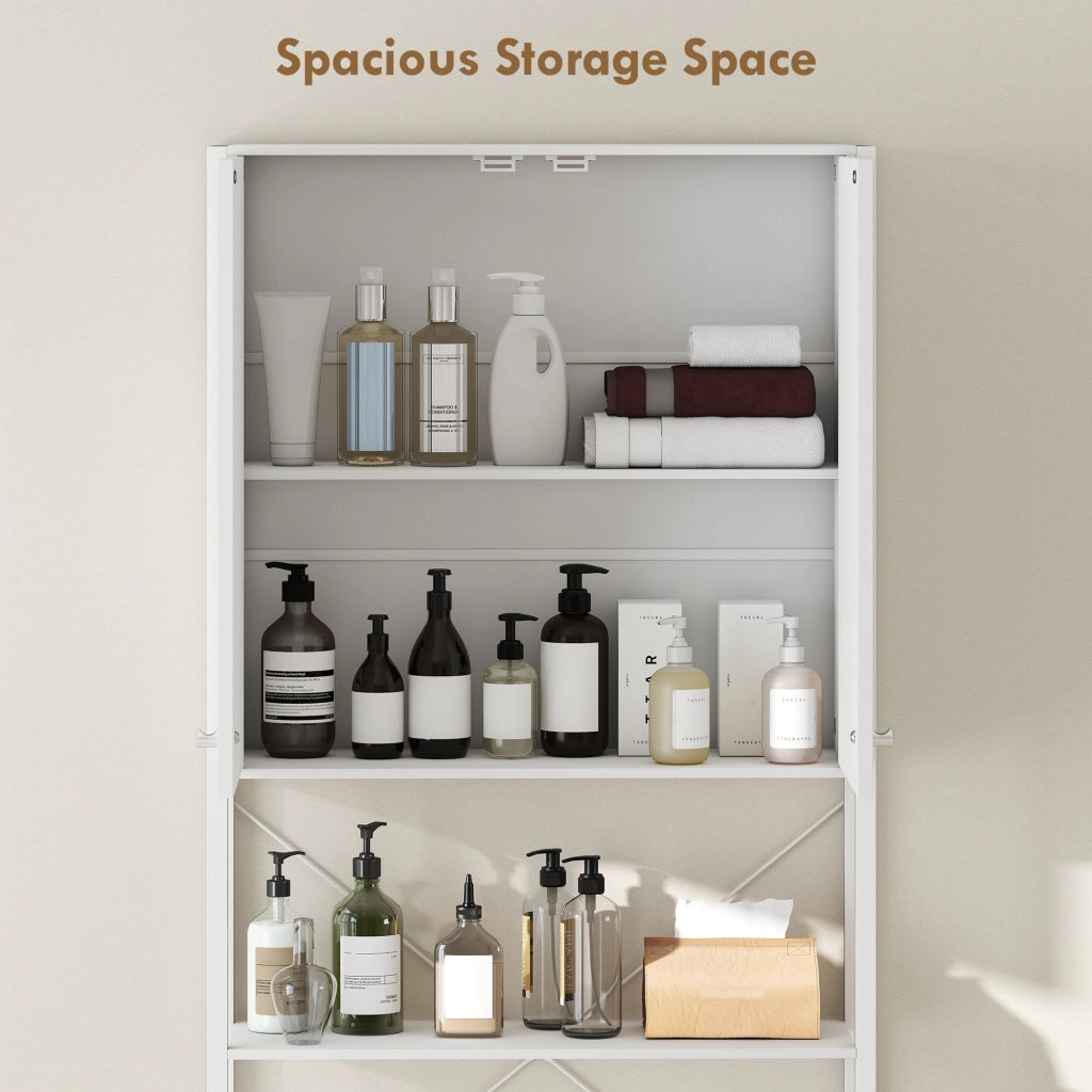 Mobile Bagno Sopra WC e Lavatrice 64x20x180 cm con Armadietto in MDF Bianco