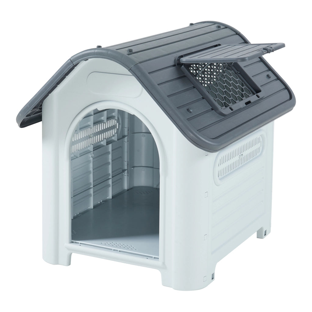 Cuccia per Cani Bello in Plastica 87 x 72 x 75 cm con Lucernario - Bianco / Grigio [en.casa]
