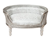 Biscottini POUF CON SCHIENALE STILE FRANCESE LUIGI XVI IN LEGNO MASSELLO DI FAGGIO ARGENTO