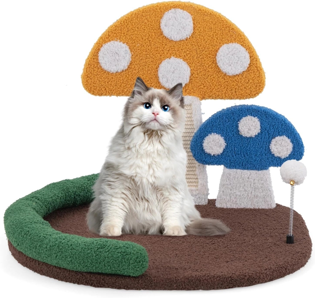 Tiragraffi per Gatti a Forma di Fungo, Lettino Moderno in Sisal con Piattaforma Ampia e Confortevole,Pallina e Poggiatesta Imbottito, Cuccia Gatti Interno
