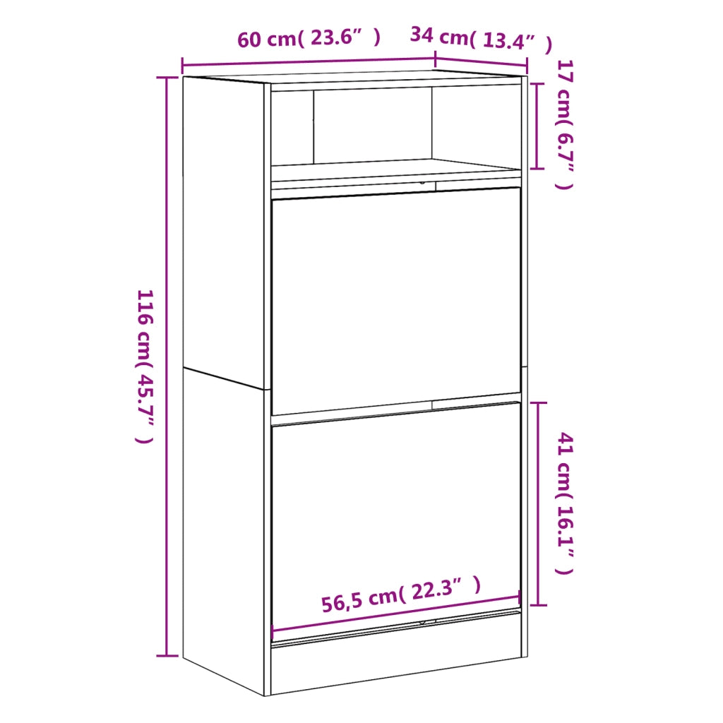 Scarpiera Grigio Cemento 60x34x116 cm in Legno Multistrato 840018