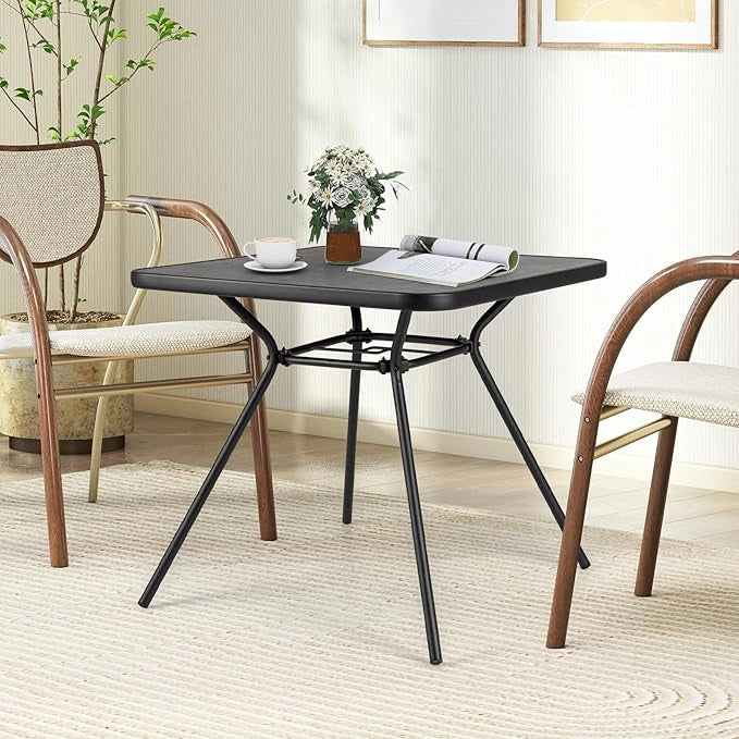 Tavolo da Pranzo per Esterno, Tavolo Quadrato da 80 cm con Foro per Ombrello da 4 cm e Coperchio, Tavolino Bistro in Metallo Robusto per Giardino, Portata 100 kg