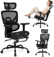 Sedia da Ufficio Ergonomica, con Poggiapiedi e Poggiatesta | Poltrona Scrivania con Schienale e Supporto Lombare, Braccioli 3D, Portata 136 kg