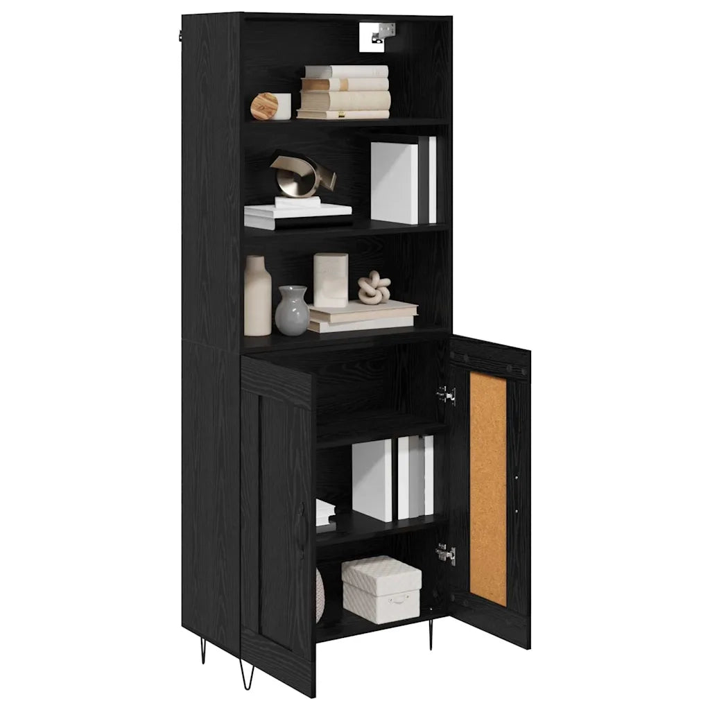 Credenza con cassetto 2 pcs Rovere Nero Legno multistrato