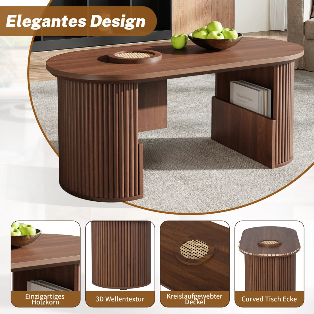 Tavolino da caffè ovale in MDF color noce 105 cm