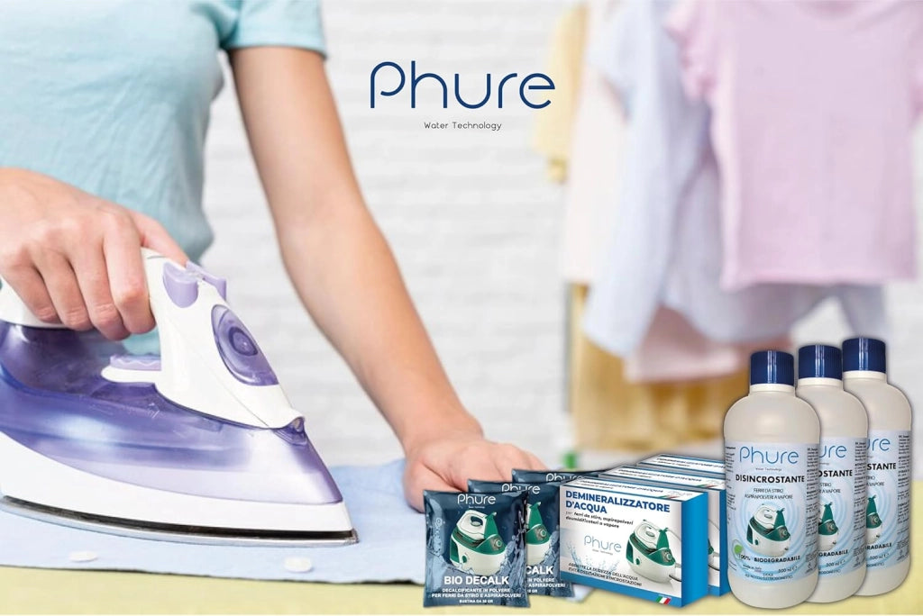 PHURE Decalcificante per Ferri da stiro, Aspirapolveri, Deumidificatori in Polvere Monodose, piccoli elettrodomestici, compatibile con tutte le marche 100% Biodegradabile, ECO Made in Italy, 4 Lavaggi