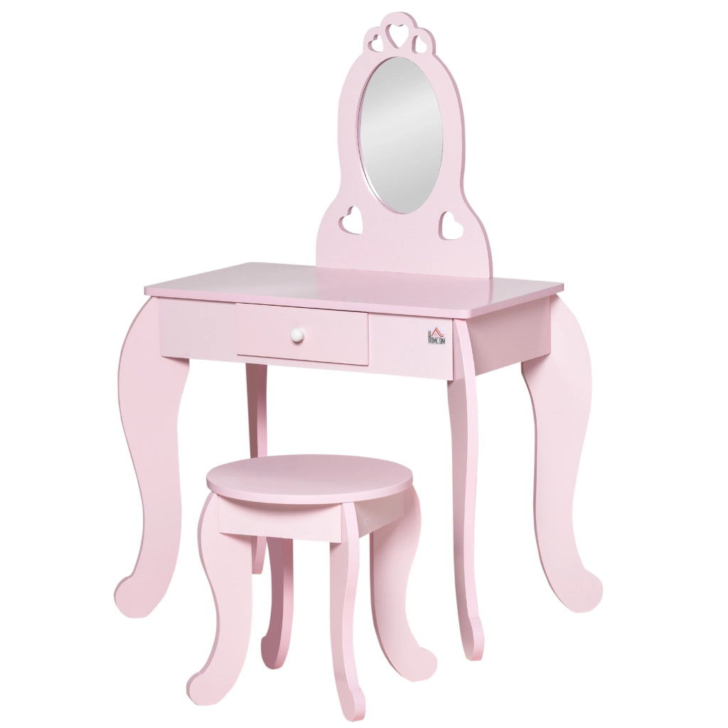 Scrivania Bambini con Specchio e Cassetto ¨C zephmum ¨C Rosa 60x36x88 cm