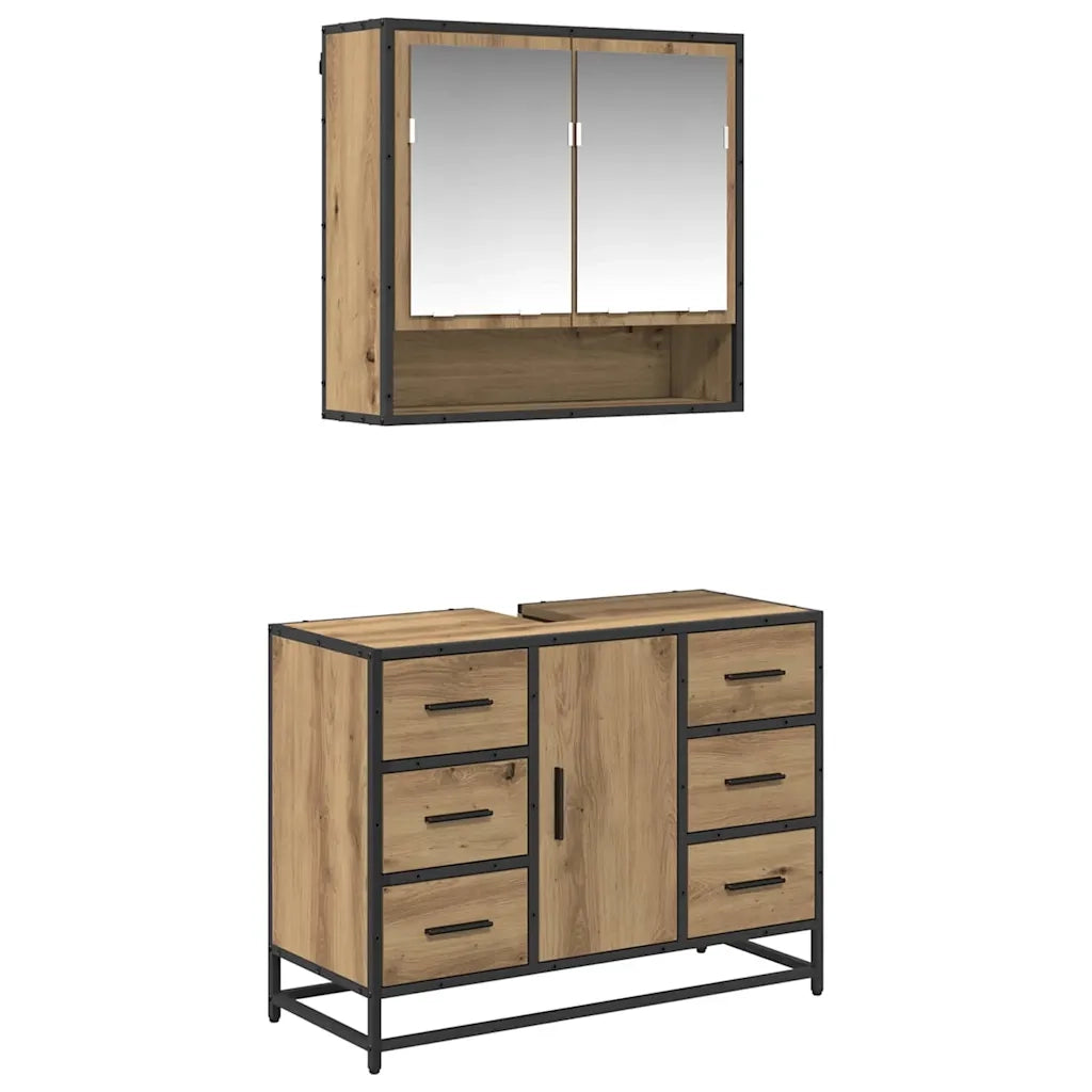 vidaXL Set di mobili per il bagno con porta 2 pcs rovere artigianale