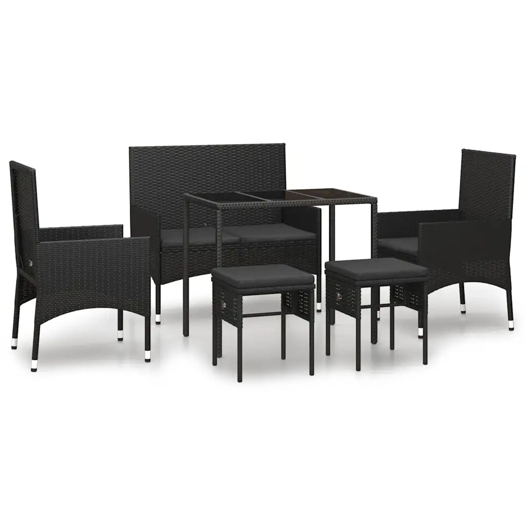 Set Mobili da Giardino 6 pz con Cuscini in Polyrattan Nero 319510