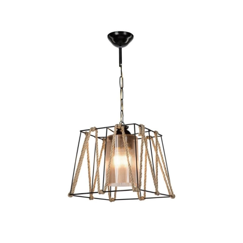 Lampada a sospensione Likya ASZ0990 in metallo nero e corda