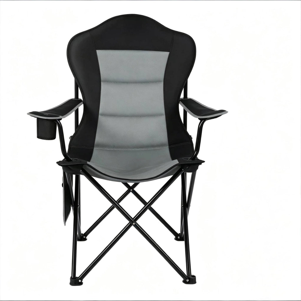 Sedia pieghevole da campeggio con portabicchiere e tasca laterale; 84x110x62 cm; nero