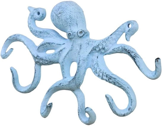 Piastra di Ghiaccio di Ottone con Disegno di Octopus in Stile Rustico, Blu Scuro e Bianco, 28 cm - Decorativa Piastra di Ghiaccio - Sealife Piastra di Ghiaccio in Metallo da Parete