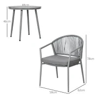 Set da Giardino con 2 Poltrone e Tavolino da Caffè in Rattan PE con Cuscini, Grigio
