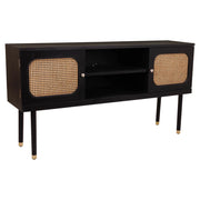 Credenza in legno e rete di bambù con due ante nere 152,5x38x81h