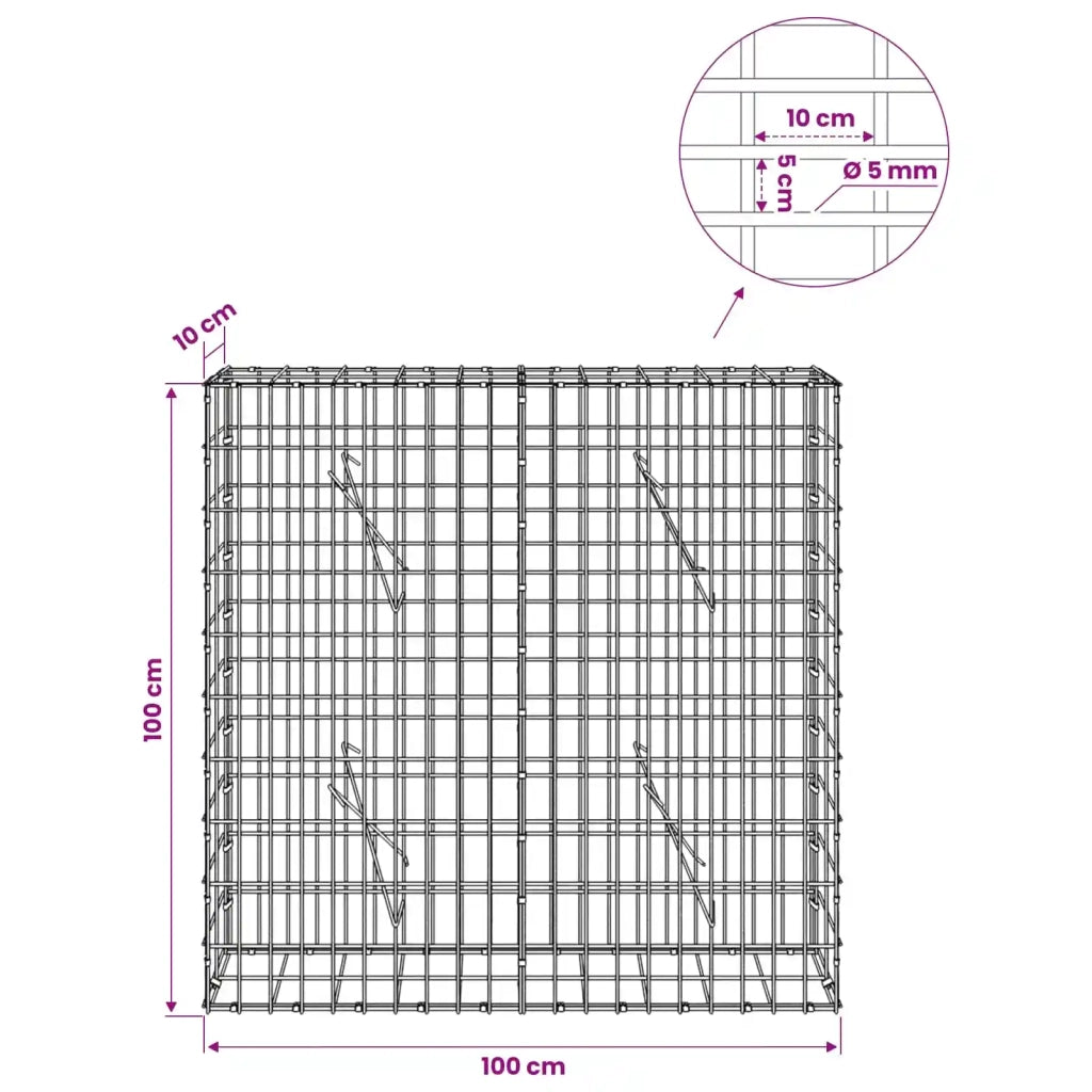 Gabione con Filo da 5 mm e Rete da 5x10 cm 100x10x100 cm 3464444