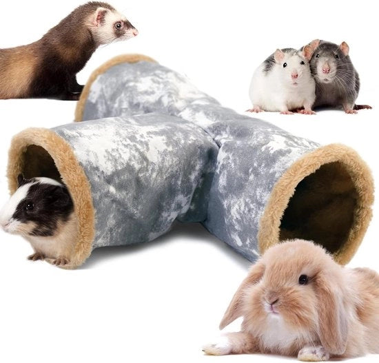 Tunnel di Fleece per Giocattoli di Coniglio - 3 Tubi Plastici Flessibili e Lavabili per Gatti, Ferretti, Piccoli Animali Φ20cm Grigio