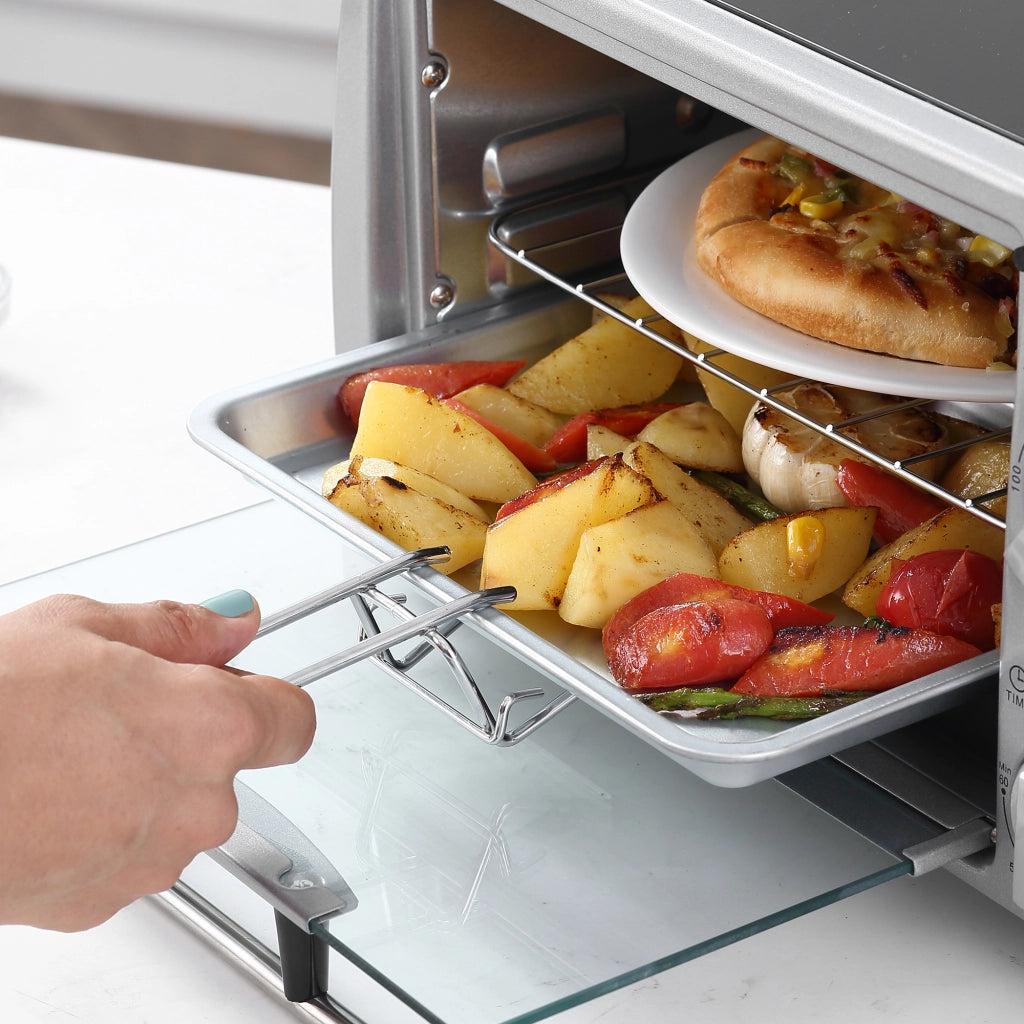 Mini Forno Elettrico 10 L 750 W Argento e Nero con Temperatura 100-230°C; Timer 60 Min; Teglia e Griglia