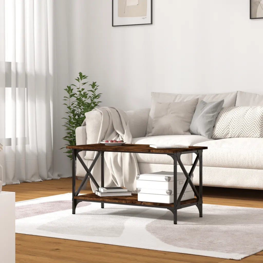 Tavolino Rovere Fumo 80x45x45 cm in Legno Multistrato e Ferro 823324