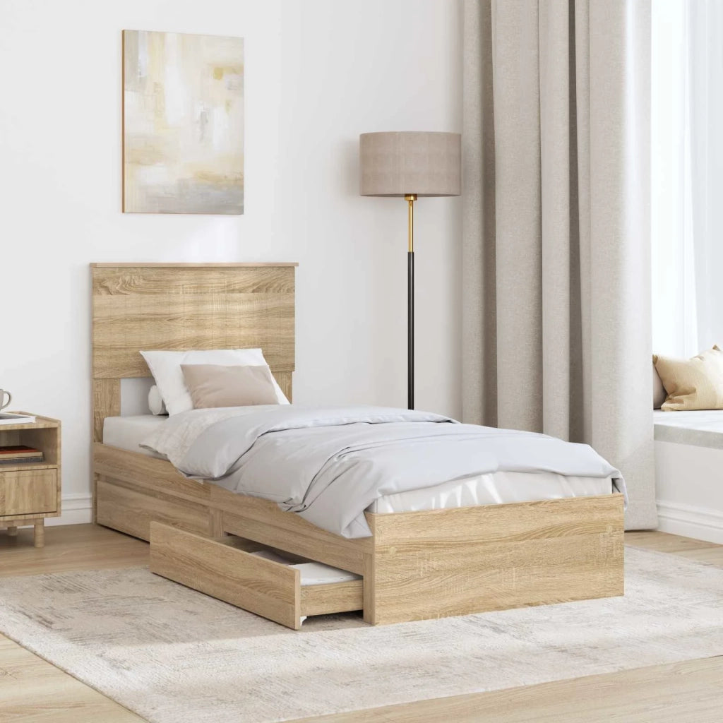 Letto con Contenitore con testiera Rovere Sonoma 75 x 190 cm